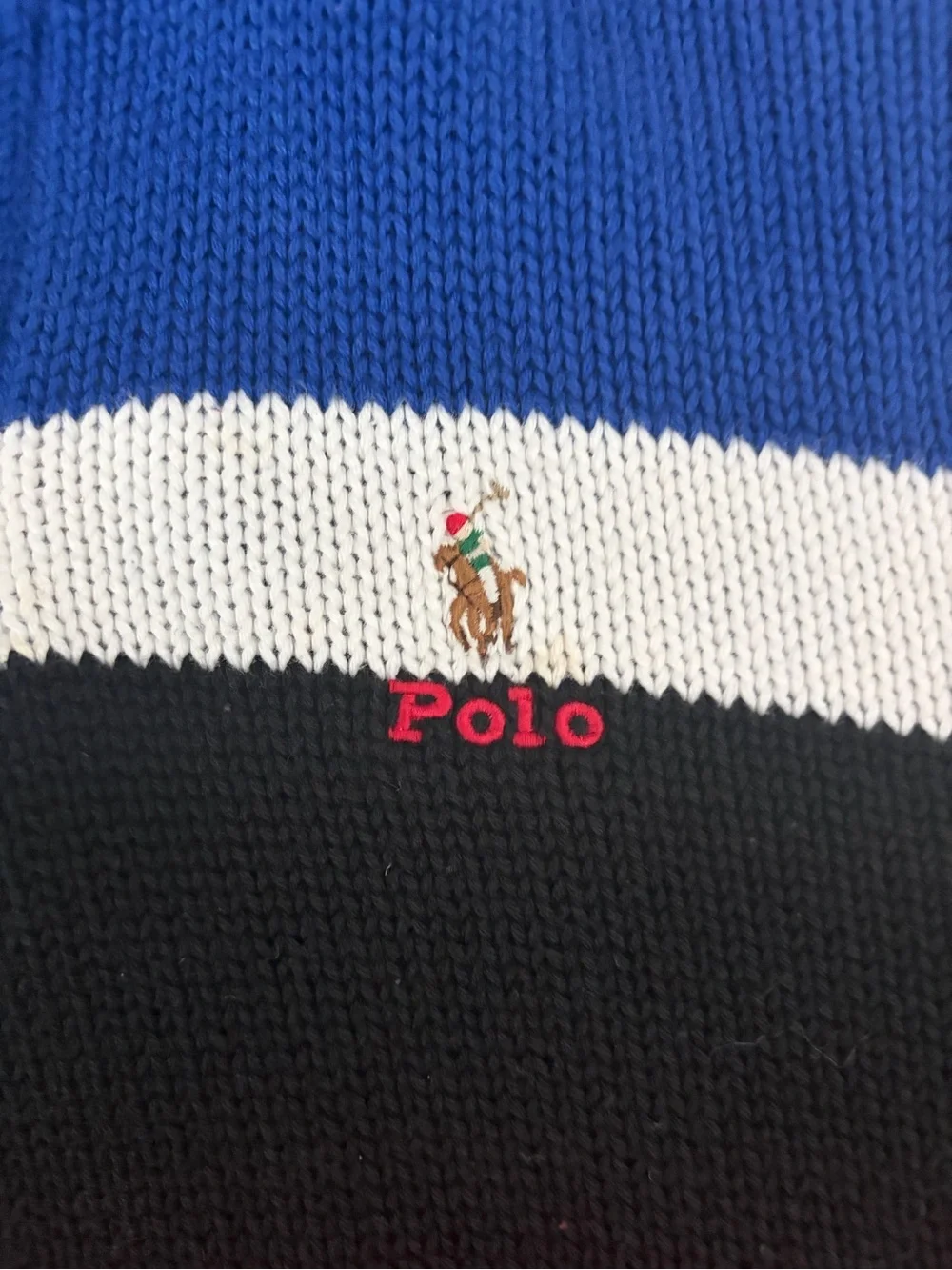 Polo by Ralph Lauren Blue, White & Black Half-Zip Sweater